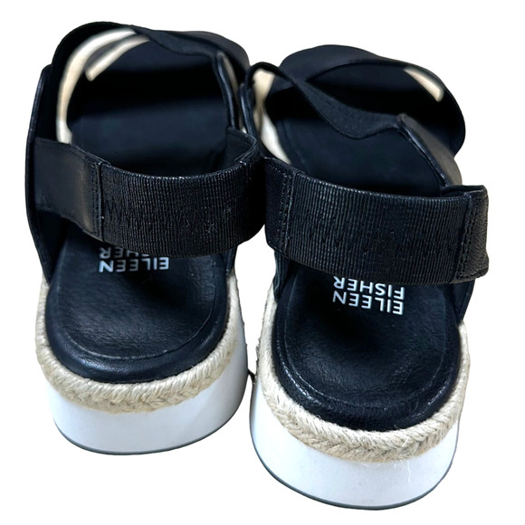 Eileen Fisher NWOB Dash Wedge Slip On Slingback Sandal Black Size 7 Open Toe - Picture 4 of 9